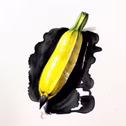an art piece, painted in black and white with a banana on top of it