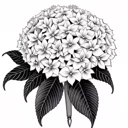 a drawing of a hydrangea bouquet with leaves,a drawing of a hydrant