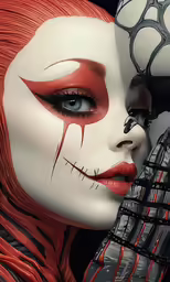 a beautiful red headed woman wearing makeup and nails