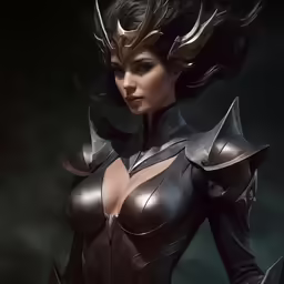 an image of a woman in armor on a dark background