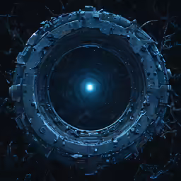 an abstract blue circular image with lots of bits