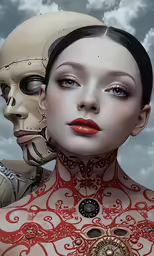 a girl with a skeleton face on top of her body