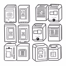 the different types of computer screens,a set of nine different boxes drawn by hand