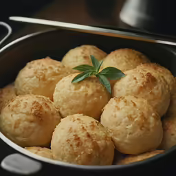 a bowl of rolls with leaves on top