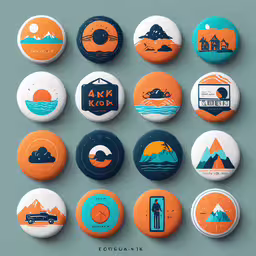 various buttons depicting different icons in a graphic style,several colorful badges and badges for travel