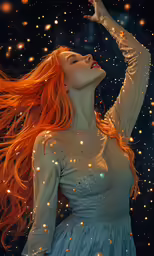 a young woman with red hair and bright makeup and red - headed hair