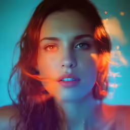 woman looking at camera and with flowing light