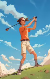 there is a young man hitting a golf ball