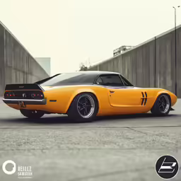 an orange mustang car parked on the side of a road
