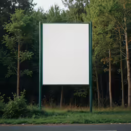 an empty billboard is set next to some trees