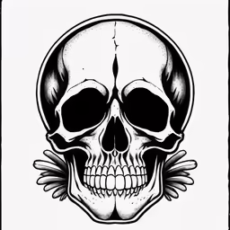 a skull with flowers and a face in black and white