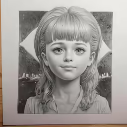 a drawing of a girl with bangs with a bow on her head