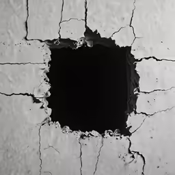 the hole in the wall is black and white