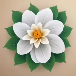 a white and green flower surrounded by green leaves