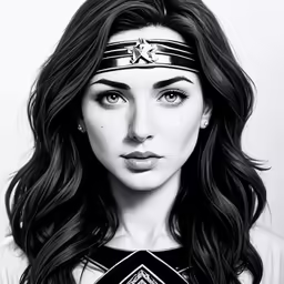 a drawing of a woman in black and white