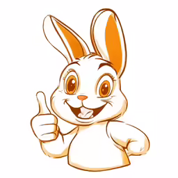 a bunny giving the thumbs up with his eyes open