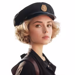 the woman is dressed in the uniform for a photo