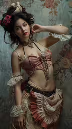 a woman that is in a very elaborate outfit,a women is dressed in an old fashion