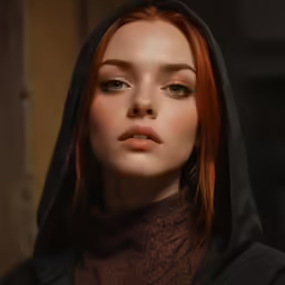 a woman wearing a hood and a sweater