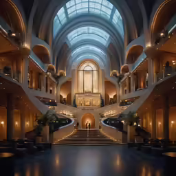 inside view of a huge building with lots of lights