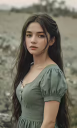 this is a girl in a long dress in the desert