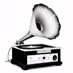 an old record player with a loud on top