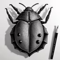 a beetle is drawn with a brush on a white surface