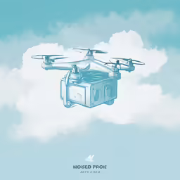 a blue and white drawing of a quad quad quad cop with three propellers