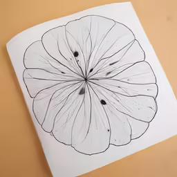 a drawing of a leaf with the petals still attached to it