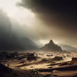 a large area with mountains in the background