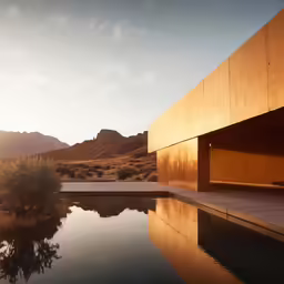 an empty pool at a desert like area with mountains