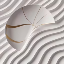 a white paper and gold leaf on a wavy background