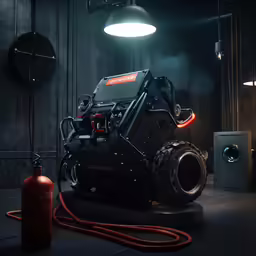 a small engine sitting next to a fire hydrant