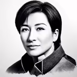 black and white photograph of asian woman