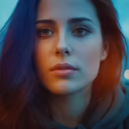 a woman with dark hair wearing a hooded jacket