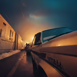 two cars that are parked in front of a building
