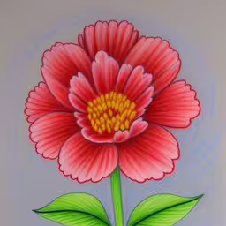 the drawing has an artistic look and it looks like a flower,this is a picture of a painting that is done on the wall,this is a painting of a flower on a light background,a drawing of a large flower with green leaves,a picture of a flower is being colored on