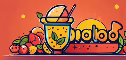 a painting of the word blood with an iced drink and fruit,the words, food are made into a graffiti style poster