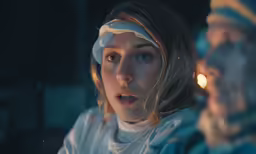 an image of the girl in white holding something up