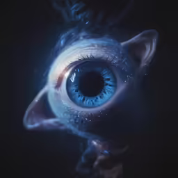 a close up of an eye with blue light inside