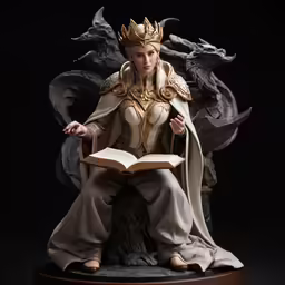 a woman sitting on a chair reading a book