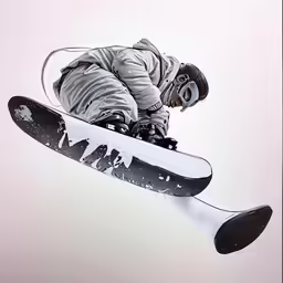 a snowboarder in midair after hitting the jump