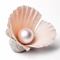 a white pearl is placed in an oyster shell