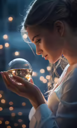 a young woman holding a ball in her hands