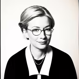 a woman in glasses and a black top