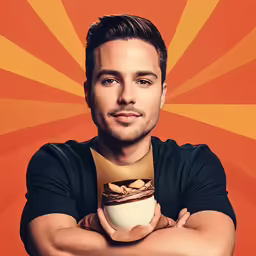 the man is smiling and holding a mug