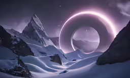 a photo with a ring in the middle and mountains around
