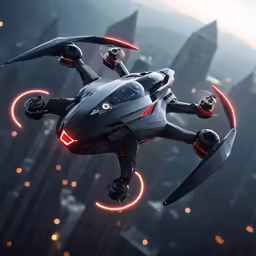 a black and silver remote controlled flying in the air