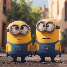 two small yellow yellow and blue toys with eyes