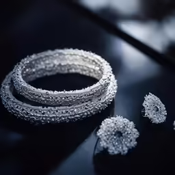 a pile of silver jewelry set on a table
